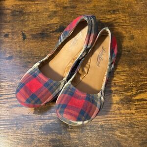 Lucky Brand Plaid Ballet Flats Red Navy Tan Shoes (Women's 9.5) with Box
